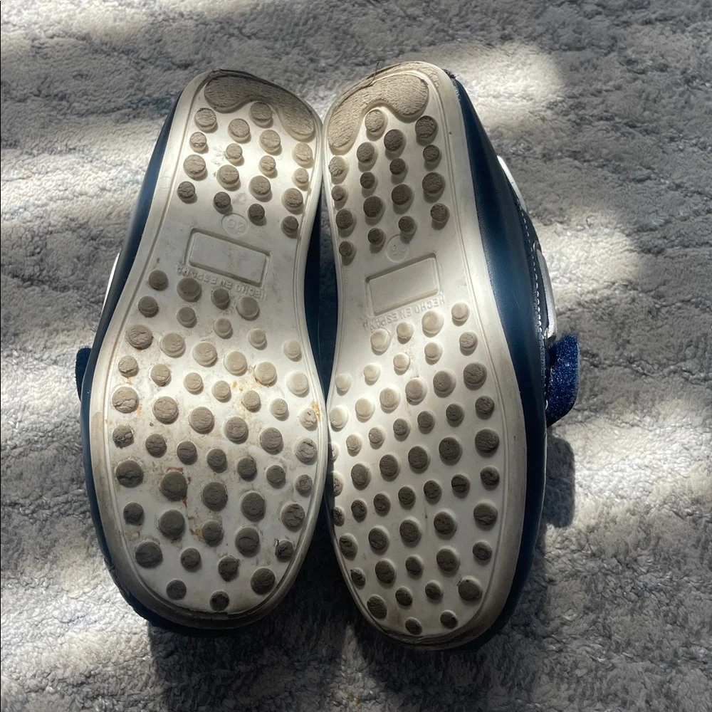 Children's Navy Leather Loafers with Velcro Strap